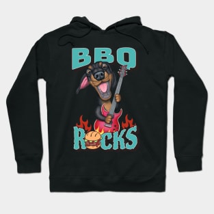 Cute Barbeque Rocks with dachshund doxie dog playing guitar tee Hoodie